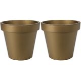 Pro Garden Plantenpot/bloempot - 2x - Tuin buiten - kunststof - mat goud - D25 cm