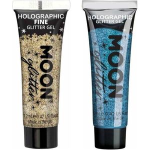 Moon Creations Glittergel fijn set - voor lichaam en gezicht - goud en blauw