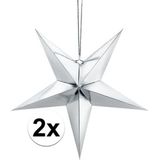 2x Zilveren sterren kerstdecoratie 30 cm