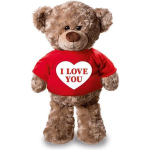 Knuffelbeer I Love You met Rood Shirtje en Hartje 24 cm - Valentijn Cadeautje Voor Hem en Haar