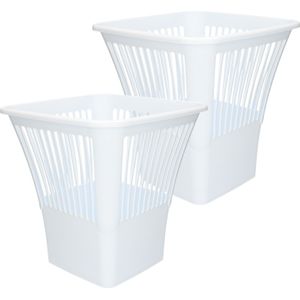 Plasticforte Afvalbak/vuilnisbak/kantoor prullenbak - 2x stuks - plastic - wit - 30 cm