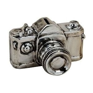 Spaarpot fototoestel zilver 16 cm