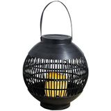 Buiten/tuin zwarte rotan lampionnen/hanglantaarns 23 cm solar tuinverlichting