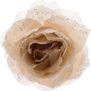 Kerstdecoratie bloemen roos creme op clip 14 cm