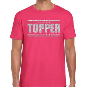 Toppers in concert Roze Topper shirt in zilveren glitter letters heren
