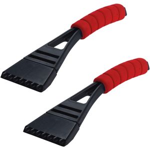 2x stuks kunststof ijskrabber met rood softgrip handvat 27 cm