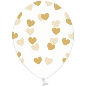 Doorzichtige ballonnen met gouden hartjes 6 x