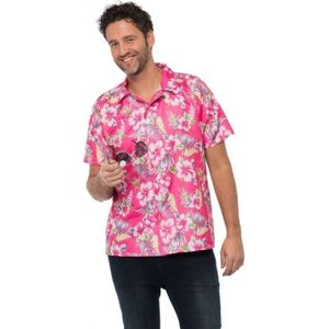 PartyChimp Tropical party Hawaii blouse heren - bloemen - roze - carnaval/themafeest - Hawaii