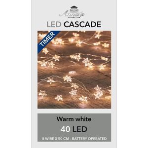 2x Kerst cascade verlichting sterretjes met timer warm wit 8x 50 cm