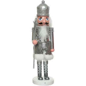 Kerstbeeldje kunststof notenkraker poppetje/soldaat zilver 28 cm kerstbeeldjes