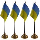 4x stuks Oekraine tafelvlaggetjes 10 x 15 cm met standaard