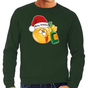 Bellatio Decorations foute kersttrui/sweater heren - Dronken - groen - Merry Kristmus