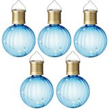 Lumineo Solar lampion voor buiten - 5x - LED - blauw - 11 cm - buitenverlichting