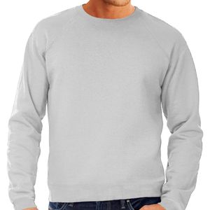 Sweater / sweatshirt trui grijs met ronde hals en raglan mouwen voor mannen