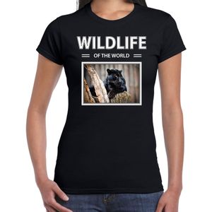 Zwarte panter foto t-shirt zwart voor dames - wildlife of the world cadeau shirt panters liefhebber