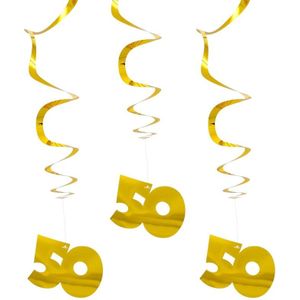 3x Spiraal hangdecoraties goud 50 jaar versiering