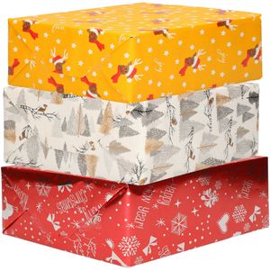 Bellatio Decorations - 9x luxe kerst cadeaupapier rollen in 3-stijlen