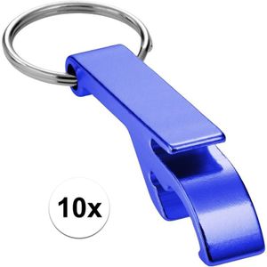 10x blauwe relatiegeschenk flesopener sleutelhanger blauw