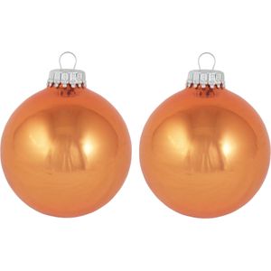 16x Glanzende oranje kerstballen van glas 7 cm