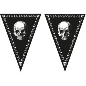 2x stuks piraten doodshoofd thema vlaggetjes slingers/vlaggenlijnen zwart van 5 meter