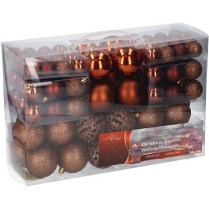 2x set van 100 voordelige bruine kerstballen plastic/kunststof