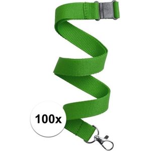 100x Groene lanyard/keycord met sleutelhanger 50 cm