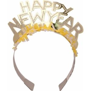 Haarband Happy New Year geel voor volwassenen