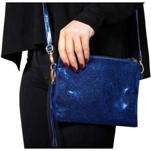 Blauw feest schoudertasje met glitters