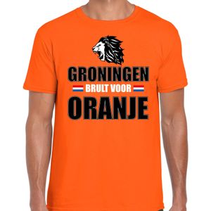 Oranje EK/ WK fan shirt / kleding Groningen brult voor oranje voor heren
