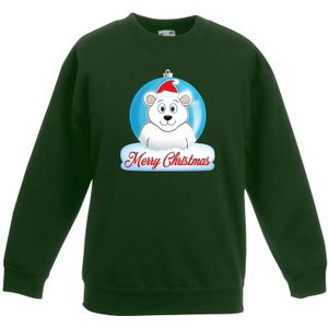 Kersttrui ijsbeer kerstbal groen voor jongens en meisjes