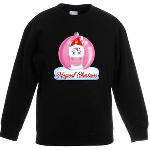 Kerst sweater / trui zwart met eenhoorn voor meisjes
