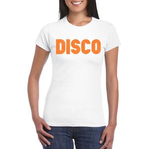 Bellatio Decorations Verkleed T-shirt dames - disco - wit - oranje glitter - jaren 70/80 - carnaval