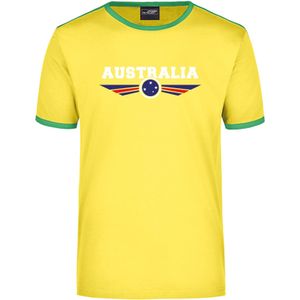 Australia ringer landen t-shirt geel met groene randjes voor heren - Australie supporter kleding
