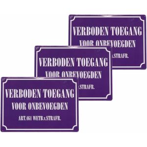 4x Verbodsbordje verboden toegang 21 x 15 cm blauw/wit metaal