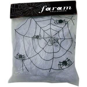Faram Decoratie spinnenweb/spinrag met spinnen - 50 gram - wit - Halloween/horror versiering