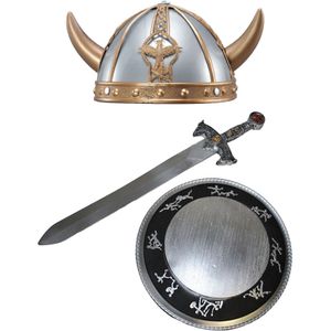 Carnaval verkleed set Viking/ridder - helm/zwaard en schild - middeleeuws