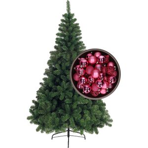 Bellatio Decorations kunst kerstboom 180 cm met kerstballen fuchsia roze