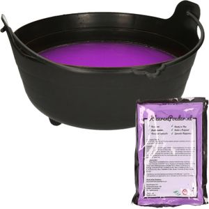 Halloween heksenketel/kookpot met soep - 37 cm - incl. kleurpoeder paars