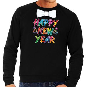 Gekleurde happy new year met strikje sweater / trui zwart voor heren