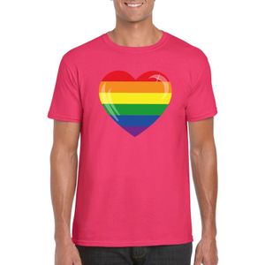 Gay pride T-shirt Regenboog vlag in hart roze heren