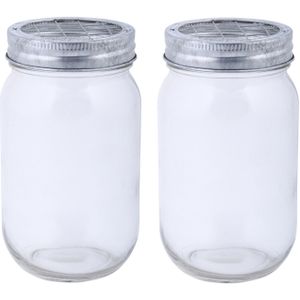 2x stuks glazen bloemenvaasjes/jars met schikdeksel 13 cm - Bloempotjes voor binnen - Kruidenpotjes