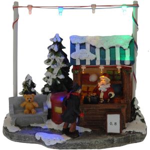 Kerstdorp kersthuisje cadeautjes winkel/kraam 16 cm met LED lampjes