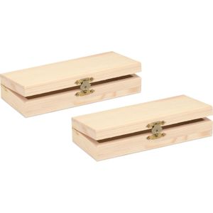 Glorex hobby houten kistje met sluiting en deksel - 2x - 20 x 10 x 5 cm - Sieraden/spulletjes/pennenbak