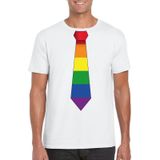 Gay pride shirt met regenboog stropdas wit heren