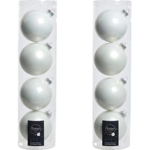 Tubes met 8x winter witte kerstballen van glas 10 cm glans en mat