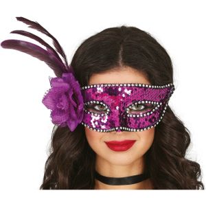 Fiestas Guirca Verkleed oogmasker Venitiaans - paars pailletten - volwassenen - gemaskerd bal