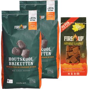 BBQ starterspakket - houtskool briketten 10 kilo - barbecue aanmaakblokjes 72x