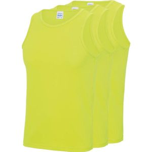 Multipack 3x Maat XL - Sportkleding sneldrogende mouwloze shirts neon geel voor mannen/heren