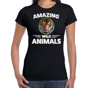 T-shirt tijgers amazing wild animals / dieren zwart voor dames