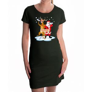 Fout kerst jurkje met dronken kerstman en rudolf zwart - dames - Kerst kleding / outfit / dress L